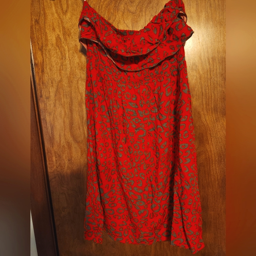 Escapada Red & Gray Short Strapless Flowy Sundress Size Small